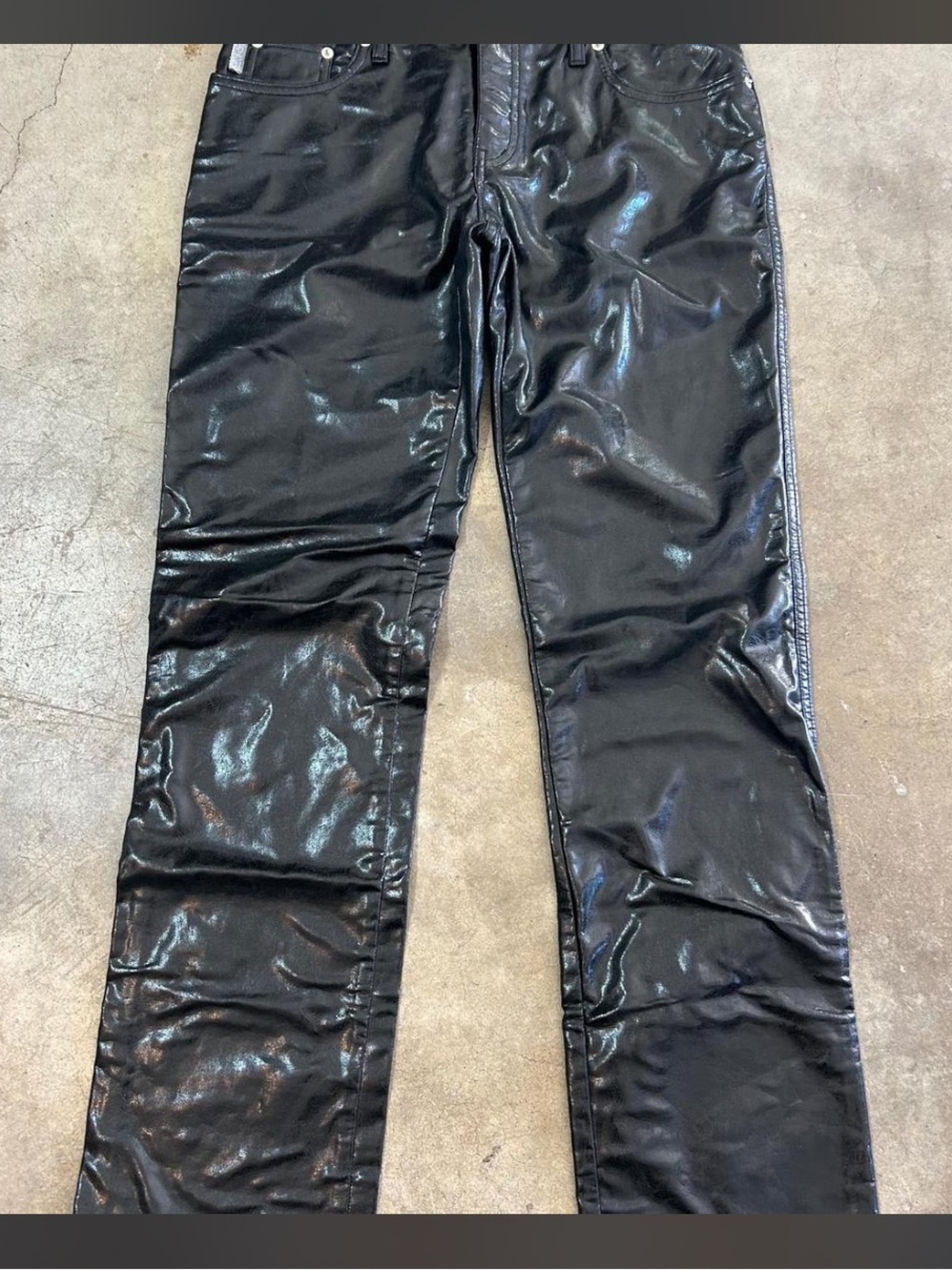 Moschino Shiny Black Glossy Faux Leather Vinyl PVC Straight Pants Size 29 EUC